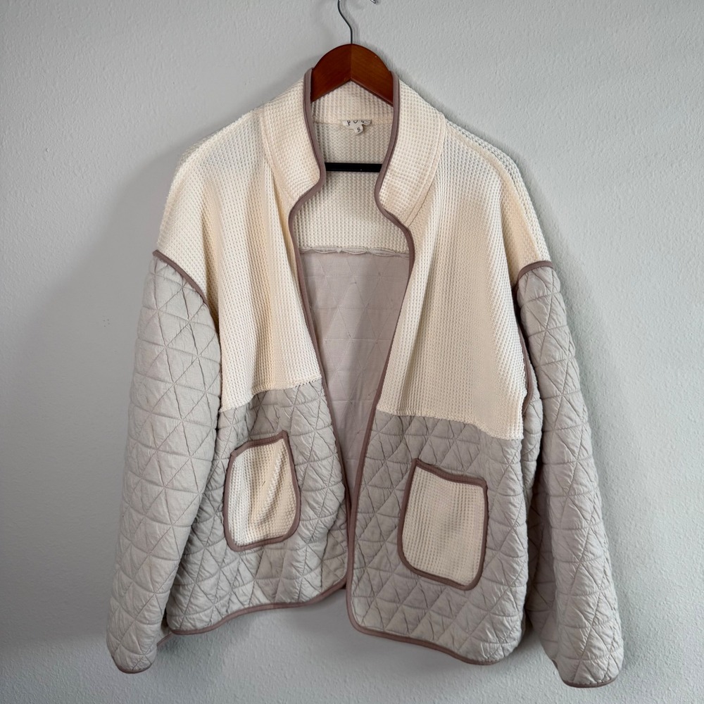 POL Waffle Knit Quilted Jacket Sz Small Beige Boho Minimalist Layered Boutique